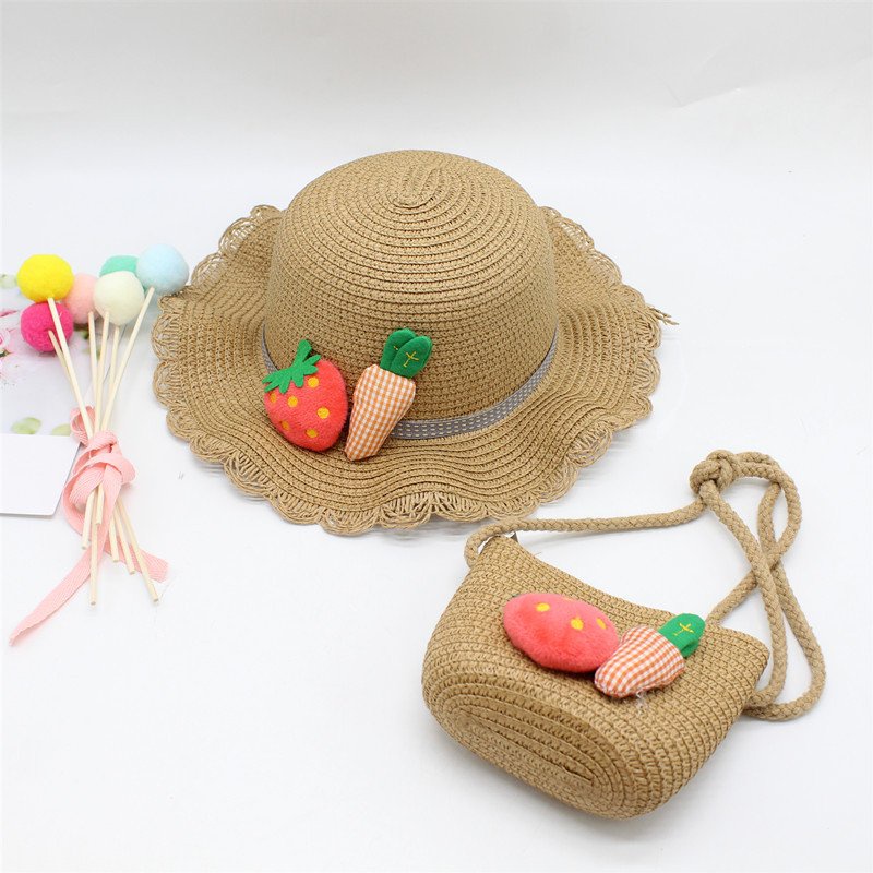 Set mũ cói kèm túi cho bé 2-5 tuổi- Mẫu carot dâu