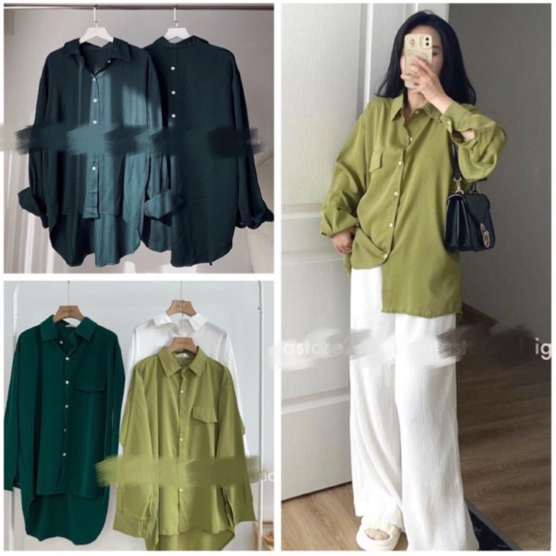[NEW] Áo Sơ Mi Dài Tay Vạt Bầu- Sơ Mi Form Rộng Oversize 3 Mầu HotHit (Hàng Sẵn)