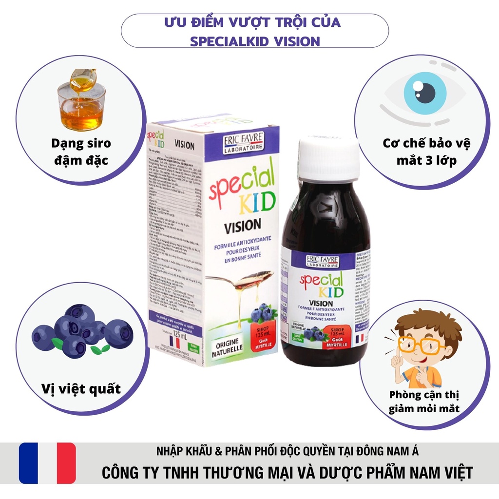 Siro tăng cường thị lực, hỗ trợ hồi phục mắt sáng, cơ chế bảo vệ mắt 3 lớp - Special Kid Vision - 125ml [Pháp]