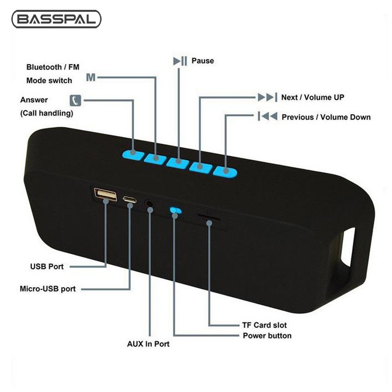 Loa Basspal SC208 không dây Bluetooth hỗ trợ nghe nhạc MP3 FM nhỏ gọn phù hợp sử dụng ngoài trời