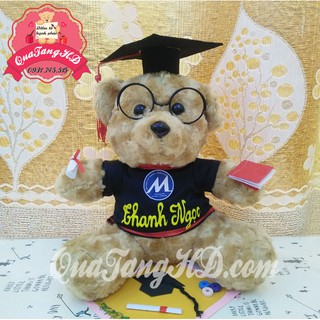 Gấu Bông Tốt Nghiệp Xoắn Nâu 30cm miễn phí IN tên, logo, gói quà - quà tặng tốt nghiệp