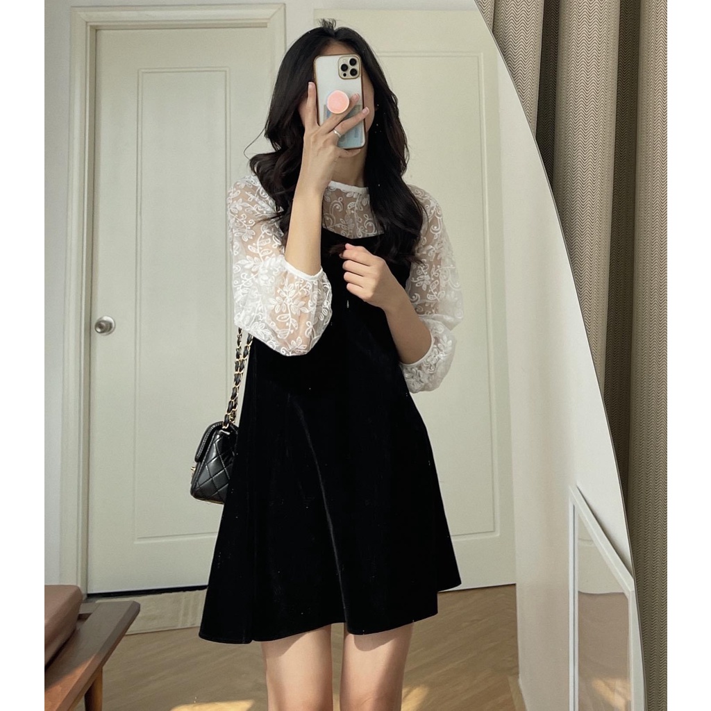 SET ĐẦM DÂY KÈM ÁO HOA HAI MÀU XINH XẮN - KILY DRESS