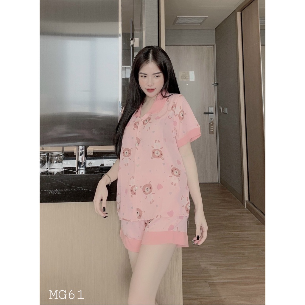 Quần áo ngủ pijama đồ bộ mặc nhà nữ cộc tay mùa hè lụa mát hoạt hình Lucy Store