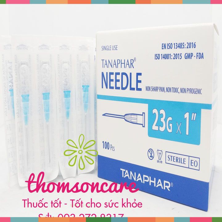 Hộp 100 kim tiêm Tanaphar 23G - không độc - không chất DEHP