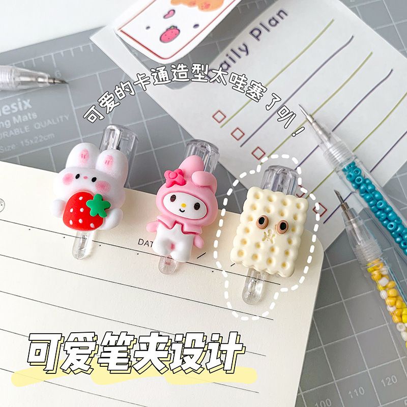 Dao rọc giấy dạng bút hạt cườm gắn charm gấu thỏ hoa dễ thương tiện lợi cắt sticker đồ thủ công