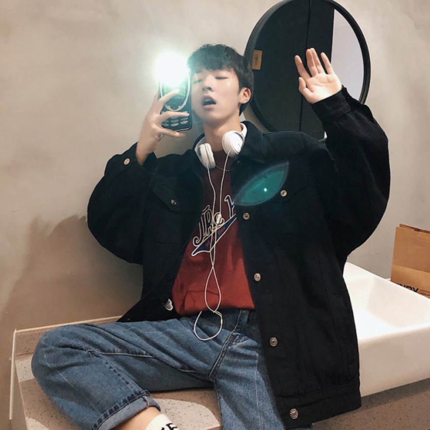 Áo khoác jeans đen nam nữ dáng rộng , form unisex , vải bò không phải màu phù hợp cho học sinh sinh viên - Hàng nhập kh