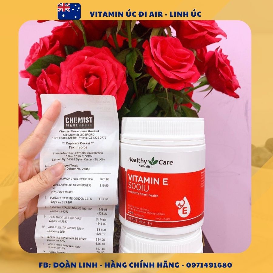 Viên uống đẹp da, hỗ trợ sức khỏe Healthy Care Vitamin E - Hộp 200 viên, Hàng Chuẩn Úc Đi Air, Healthy Care vitamin E
