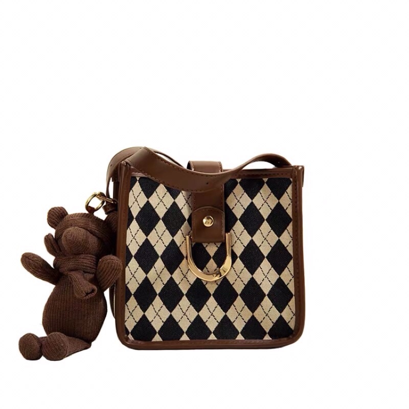 Túi Muzi Kai Hoạ Tiết Kẻ Ô Dáng Đứng Có Kéo Khoá