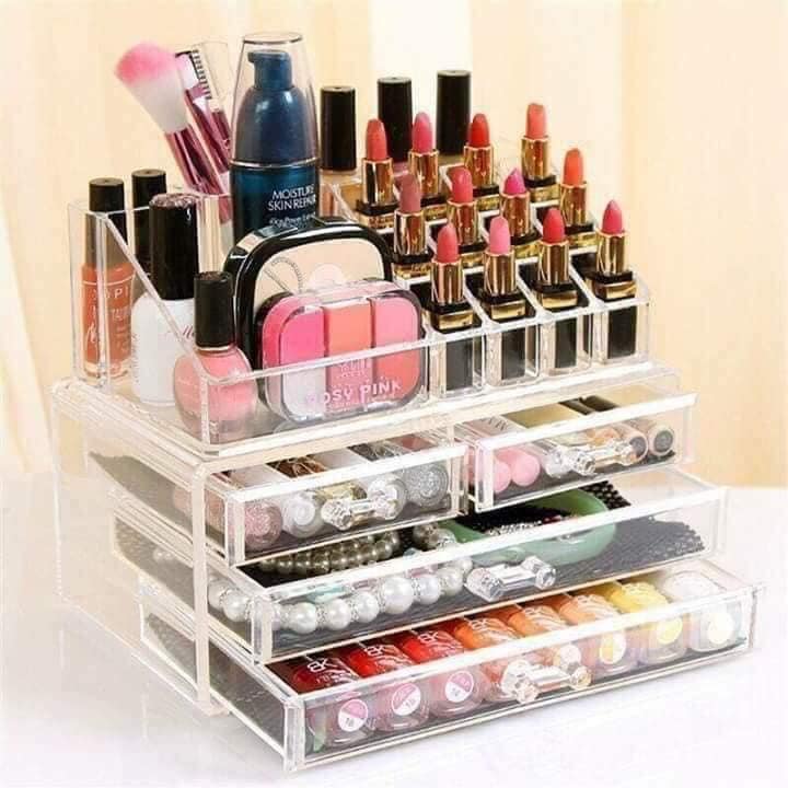 KỆ ĐỰNG SON, MỸ PHẨM 4 TẦNG 4 KHAY NGĂN KÉO NHIỀU Ô NHỰA DÀY DẶN LOẠI 1