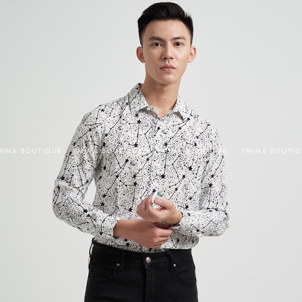 Áo sơ mi họa tiết dài tay TMINA nam nhiều mẫu chất lụa thoáng mát không nhăn
