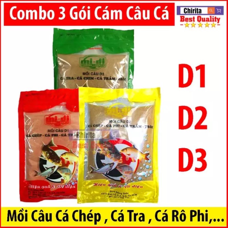 Bộ 3 mồi câu D1, D2, D3 (cá chép, cá phi, cá tra, cá trắm, trôi)-mồi câu d1 d2 d3