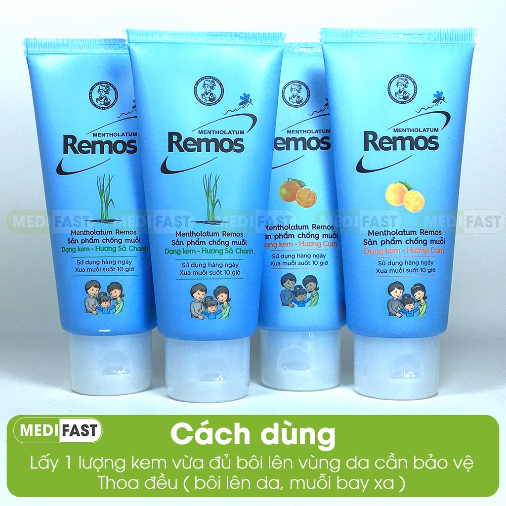 Kem chống muỗi Remos hương lavender, sả chanh, hương cam - giúp xua đuổi muỗi, côn trùng - Tuýp 70g tiện lợi, an toàn