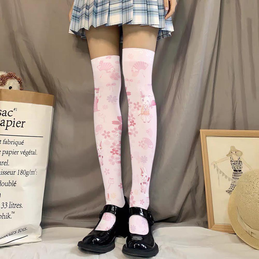 Vớ Dài Qua Gối Họa Tiết Hoa Ngọt Ngào Phong Cách Lolita