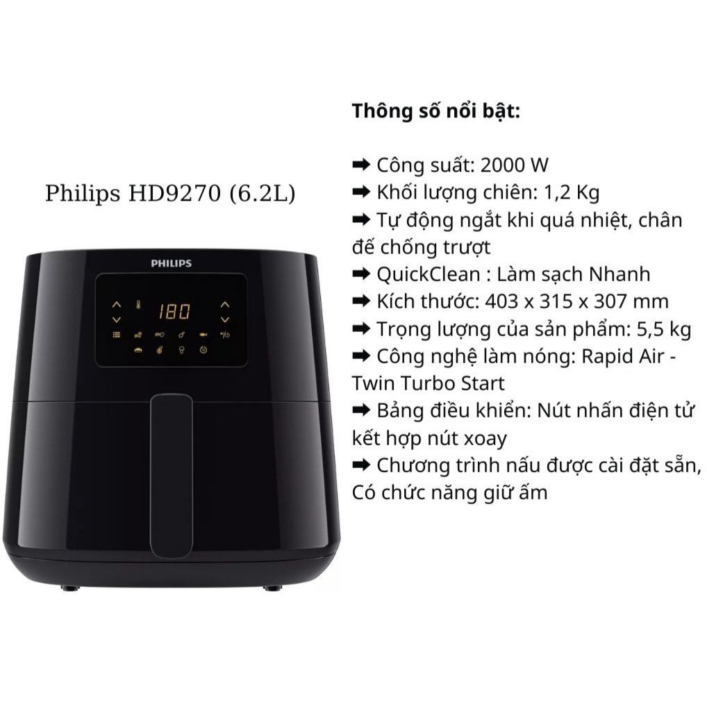 Nồi Chiên Không Dầu Philips HD9270_BH24T