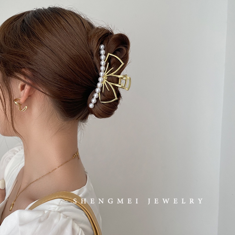 Kẹp Tóc Kim Loại Hình Hoa Đính Ngọc Trai Phong Cách vintage Hàn Quốc Cho Nữ