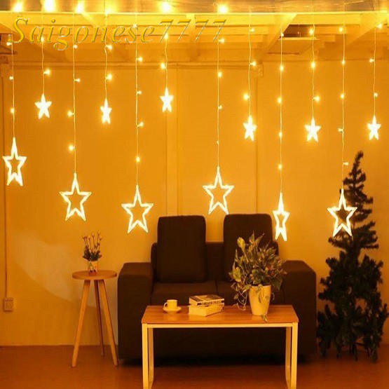 Dài 3 Mét 12 Đèn Led Hình Ngôi Sao May Mắn Trang Trí Ngoài Trời Noel Lễ Tết Rèm Đèn Led Chống Nước Xài Điện 220V
