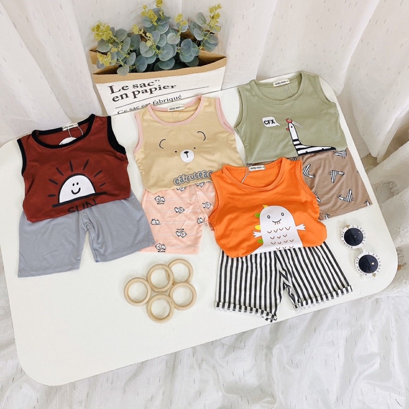 (MINKY MOM) Bộ ba lỗ thun lạnh minky mom họa tiết xinh xắn cho bé trai/bé gái từ 8-18kg (1-5 tuổi)