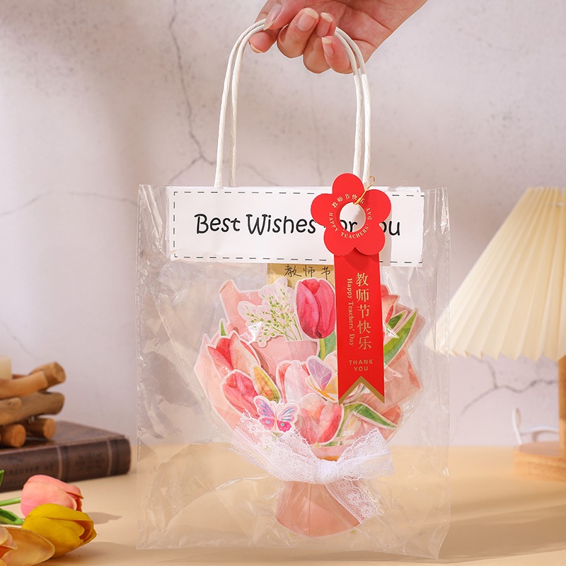 Set bó hoa quà tặng tự làm DIY DABU kèm quai xách đèn led đom đóm quà tặng 20/10 quà tặng 20/11 quà tặng 8/3