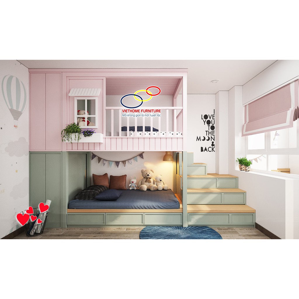 Giường tầng thông minh liền tủ cực đẹp & đa dụng từ thương hiệu Viethome Furniutre