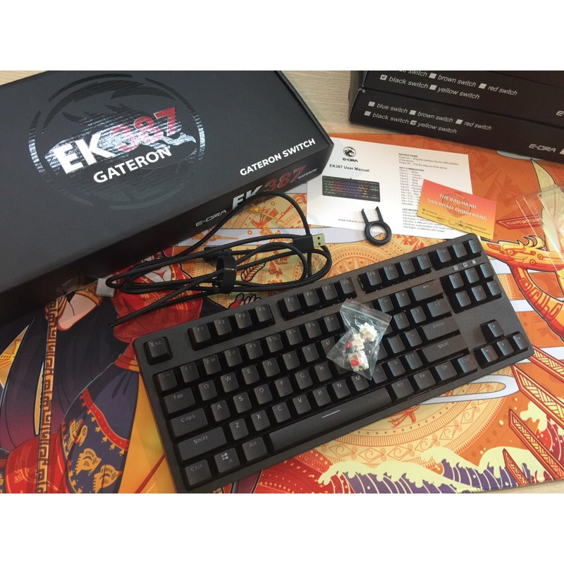 Bàn phím máy tính EDRA EK387 Gateron Switch Cơ Đèn Led Có Dây Chống Nước chơi Game Văn Phòng 87 phím tặng keycap cờ đỏ