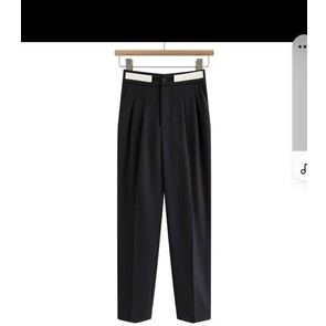 Quần baggy nữ lưng cao vải ruby cạp phối màu thời trang công sở đi học milofa