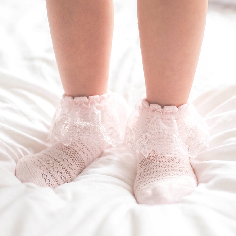 Tất cho bé gái mùa hè từ 0-2 tuổi, vớ ren công chúa dễ thương 100% cotton thoáng khí chống trượt Hàn Quốc Poco Home