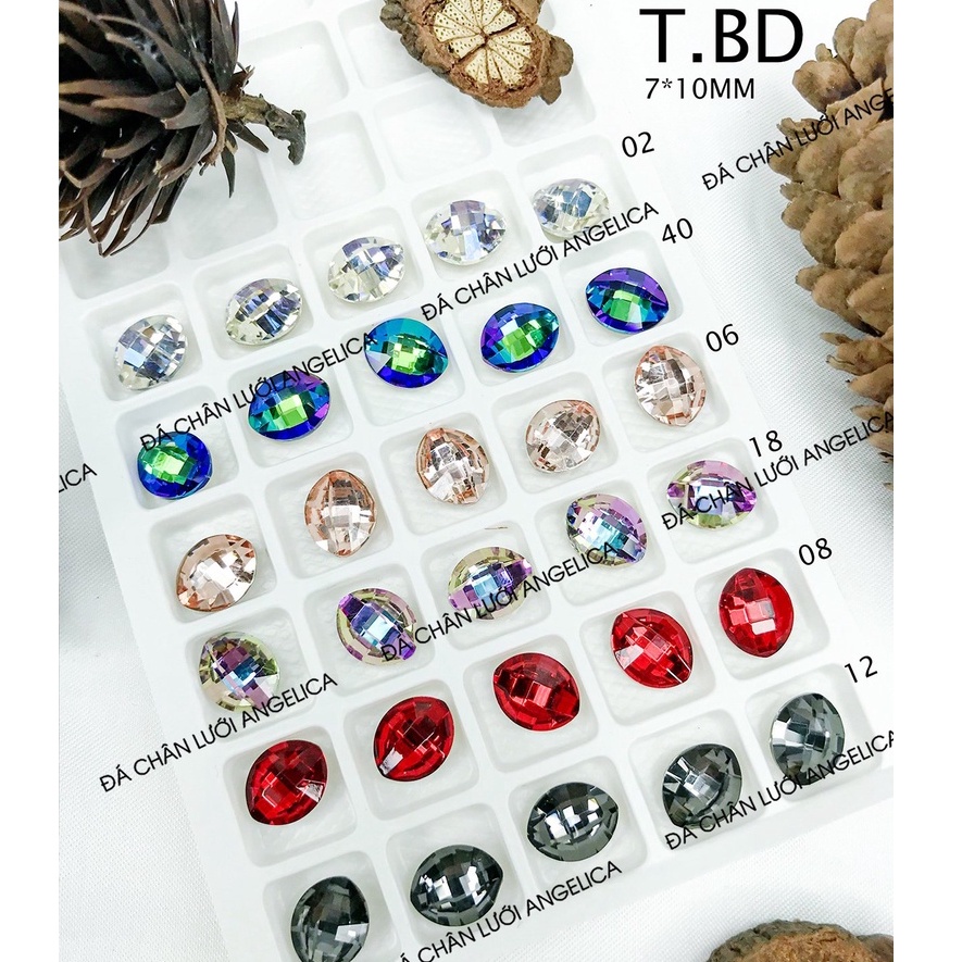 Túi 5 Viên Đá khối Nail To Hình Bầu Dục Chân Vàng Trang Trí Móng ANGELICA T.BD