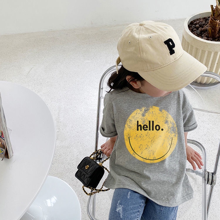 Áo Thun Cotton Ngắn Tay Màu Trơn Họa Tiết In Cho Bé Gái