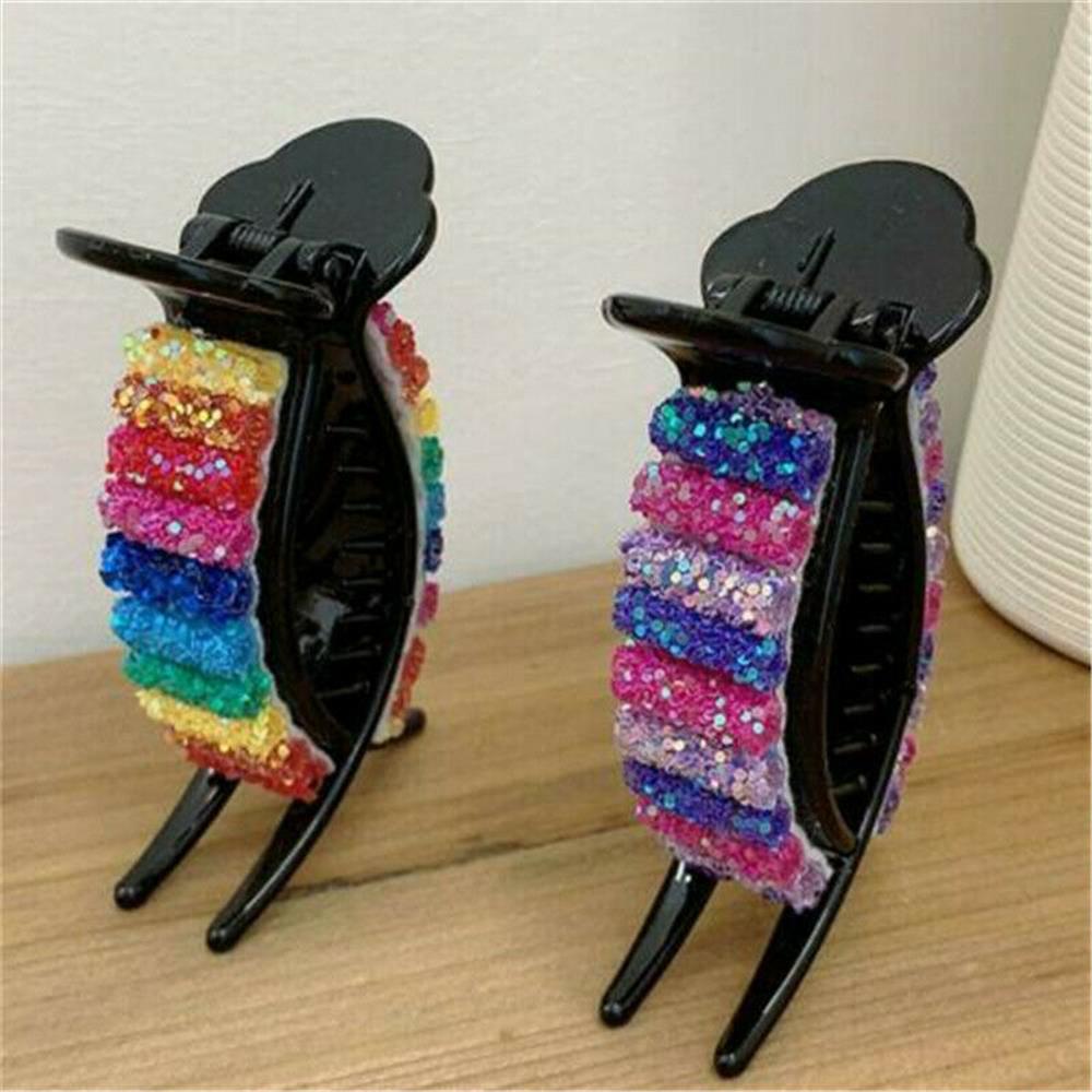 👗KAREN💍 Durable Ponytail Holders Clip Barrettes Gift For Women Girl Candy Colored Rainbow Sequins Large Hair Claw Fashion Hair Accessories Hair Clip Bun Ponytail Holder Headwear Barrettes Strong Grip Slide/Multicolor