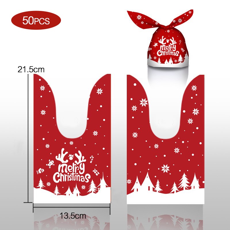 Set 50 Túi Đựng Bánh Kẹo Thiết Kế Tai Thỏ Phong Cách Giáng Sinh Đáng Yêu