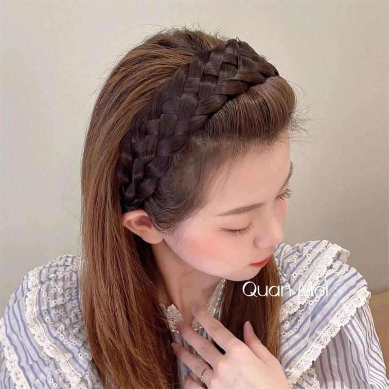 Băng Đô Tóc Giả Thắt Bím Bản Rộng Dày Dặn Thời Trang Cho Nữ