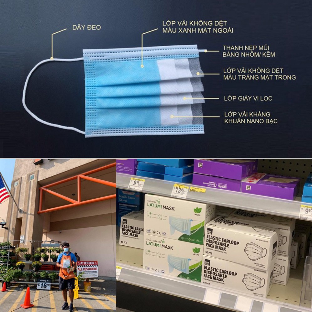 COMBO 4 HỘP Khẩu Trang Y Tế 4 Lớp Kháng Khuẩn LATUMI Mỗi Hộp 50 Chiếc  Có Tác Dụng Phòng Chống Vi khuẩn plush_store81 | BigBuy360 - bigbuy360.vn