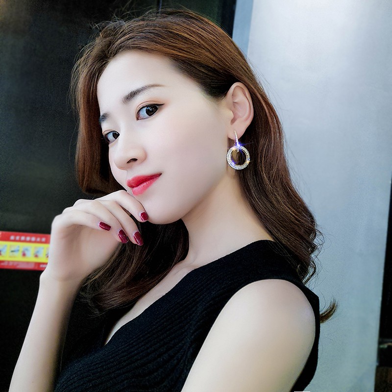 Bông tai đính đá toàn bộ vòng tròn kép cực sang chảnh BT57