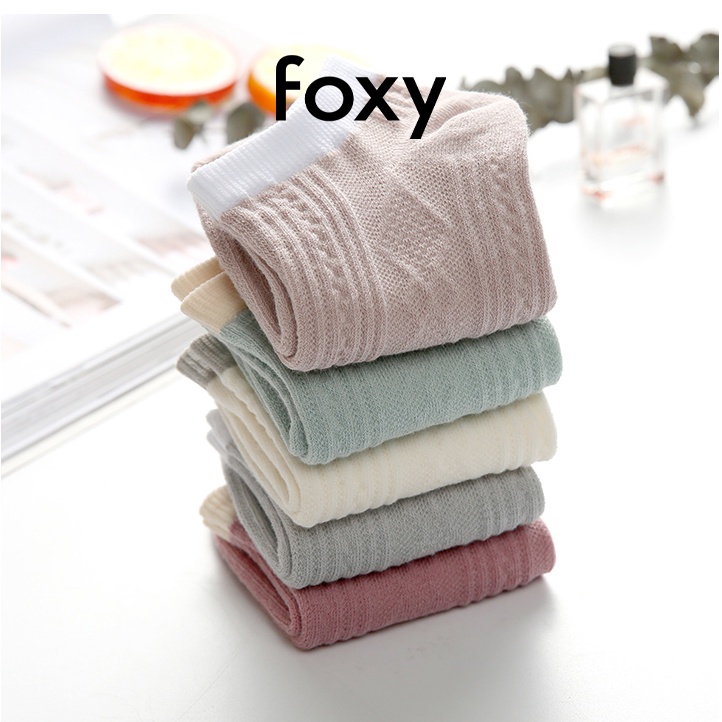 Tất Nữ Cotton Cổ Ngắn Dệt Kim Cương Vớ Nữ Nhiều Màu Basic Foxy - FOS014