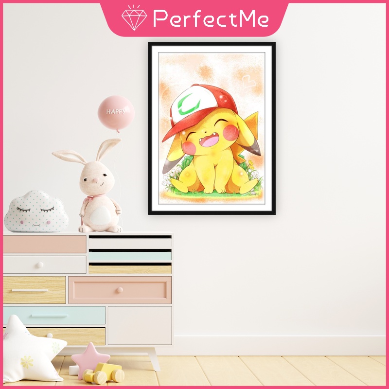Bộ tranh đính đá 5D tự làm 30x40cm hình Pikachu hoạt hình dễ thương