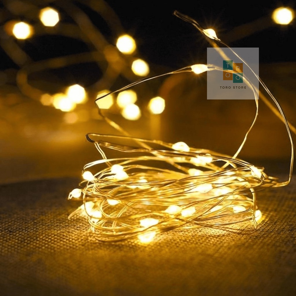 Đèn Led Đom Đóm [DÙNG PIN AA] Đèn Led Trang Trí 3M 30 Bóng Fairy Light Màu Vàng Nắng.