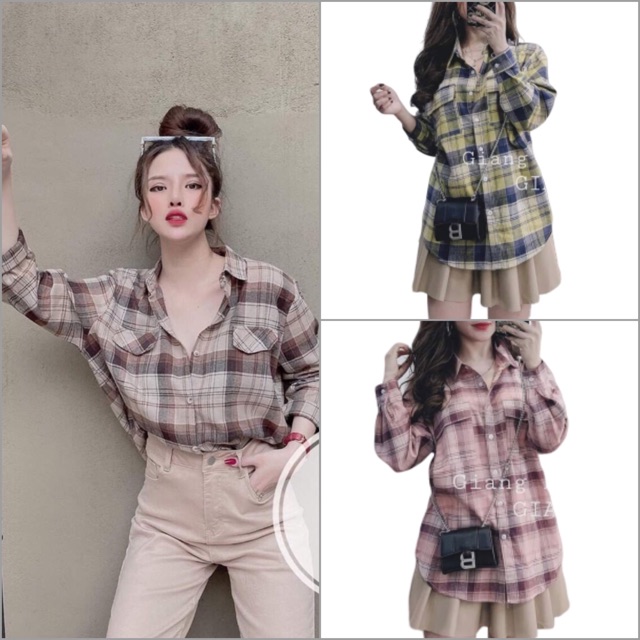 Áo Sơ Mi Kẻ Caro OverSize Cực Đẹp Hot Trend