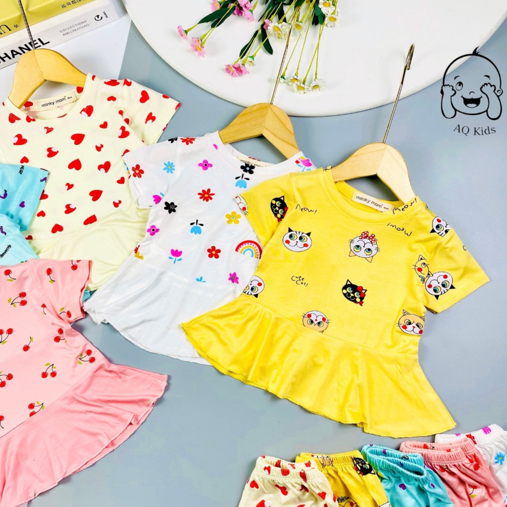 Đồ bộ cộc tay bé gái minkymom thun lạnh Size 130-170 cho bé Unibaby BCLB