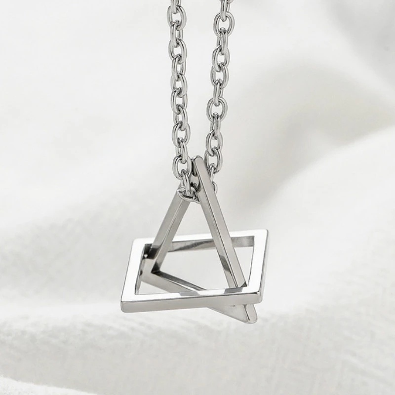 Vòng cổ Bằng Thép Không Gỉ Mặt Hình Học Vuông Chữ Thập Phong Cách Hip Hop Thời Trang Unisex