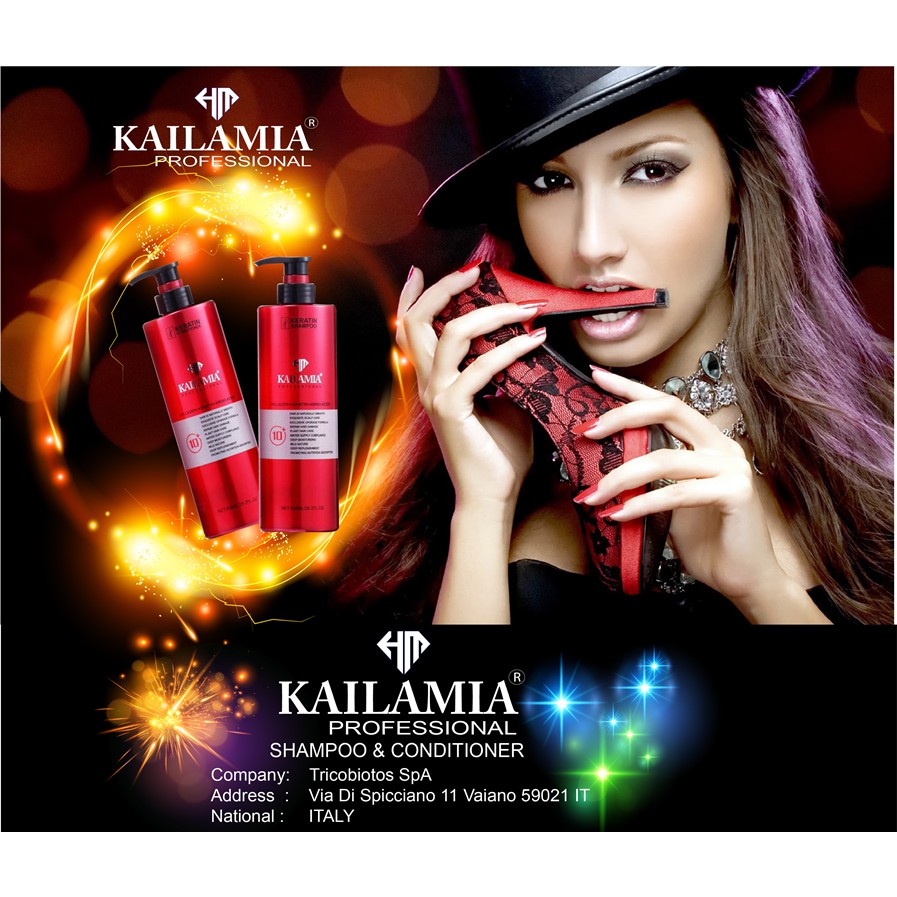 Dầu gội xả Kailamia Collagen Keratin amino repair shampoo 800ml - Italy