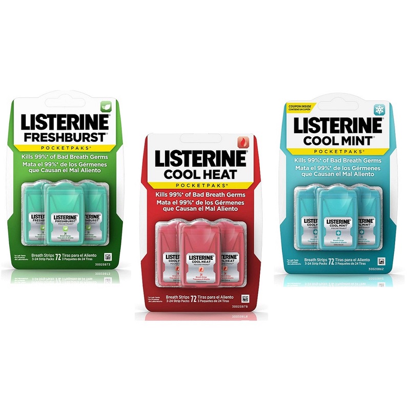 Miếng Ngậm Thơm Miệng Diệt Khuẩn 99% Listerine PocketPacks Kill 99% of Bad Breath Germs Vỉ 72 miếng