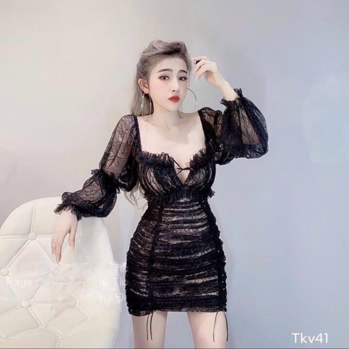 Đầm body ren 2 lớp tay phồng sang chảnh | BigBuy360 - bigbuy360.vn