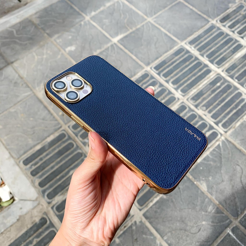 CHÍNH HÃNG Ốp da SULADA sần cao cấp mạ viền vàng gold sang trọng iphone 14 PLUS  PRO MAX 6.1 6.7
