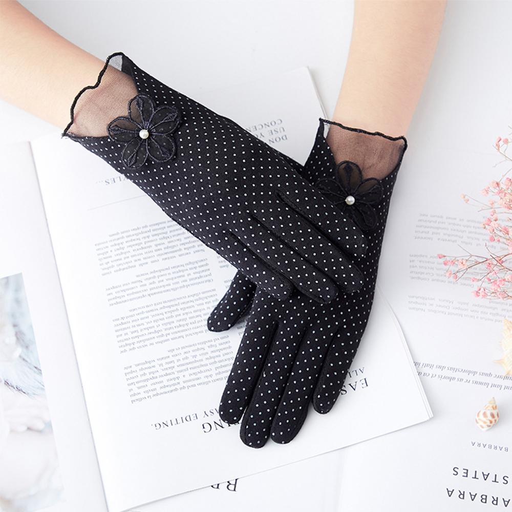 Găng Tay Lái Xe Vải Cotton Phối Ren Co Giãn Chống Tia UV WMES15H