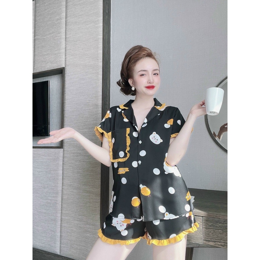 Đồ bộ Pijama nữ mặc nhà WAN tay ngắn quần đùi chất liệu lụa Mango cao cấp WF03