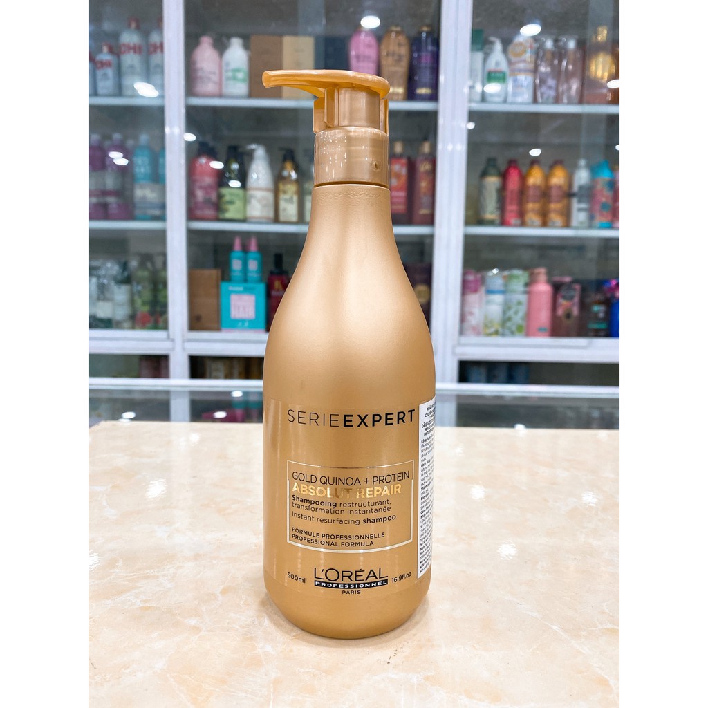 Dầu gội phục hồi tóc hư tổn L'OREAL SERIE EXPERT GOLD QUINOA + PROTEIN ABSOLUT REPAIR SHAMPOO 500ml