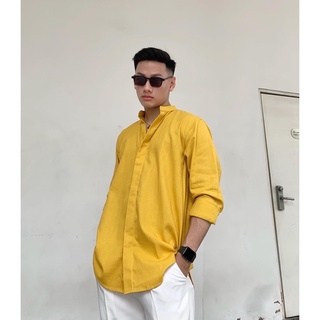 Áo sơ mi tay dài linen cổ trụ