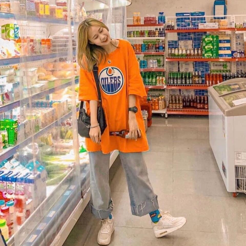 Áo thun tay lỡ OLLERS cổ tròn dáng rộng dấu quần | BigBuy360 - bigbuy360.vn