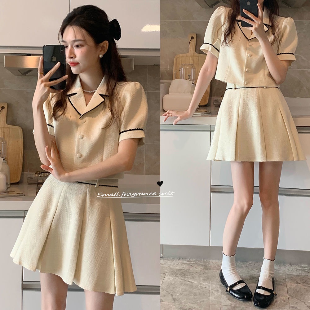 Bộ Đồ Chân Váy Ngắn Lưng Cao Phong Cách Pháp Thanh Lịch  tao bao