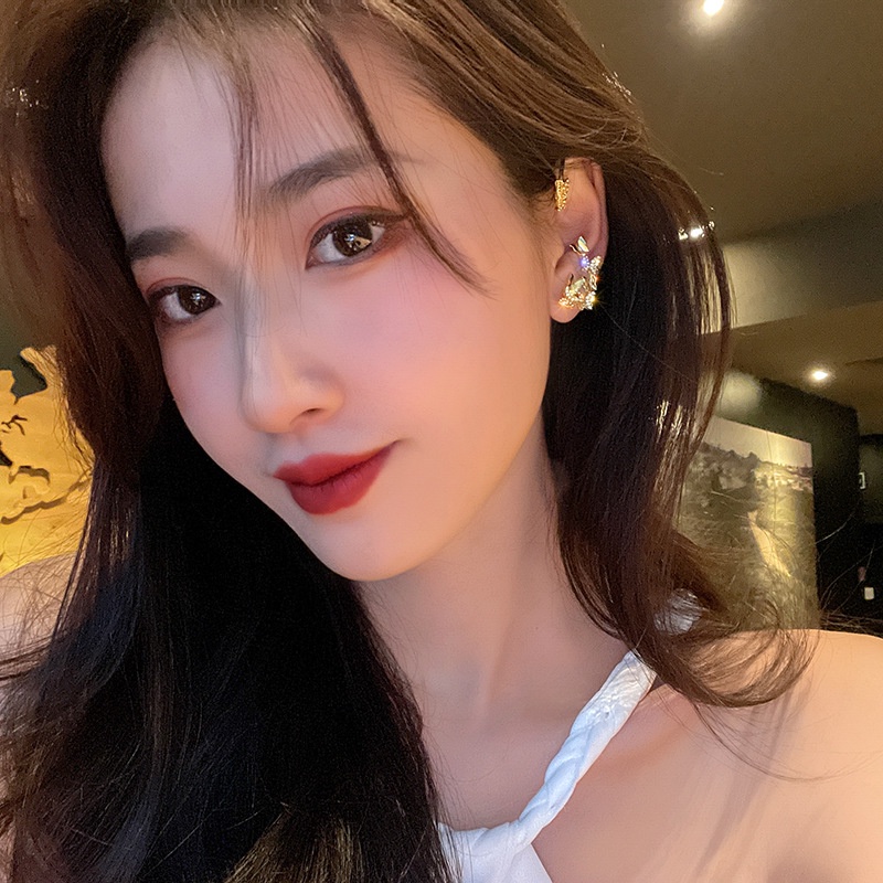 Khuyên kẹp vành tai hình bướm đính đá pha lê thời trang thanh lịch cho nữ